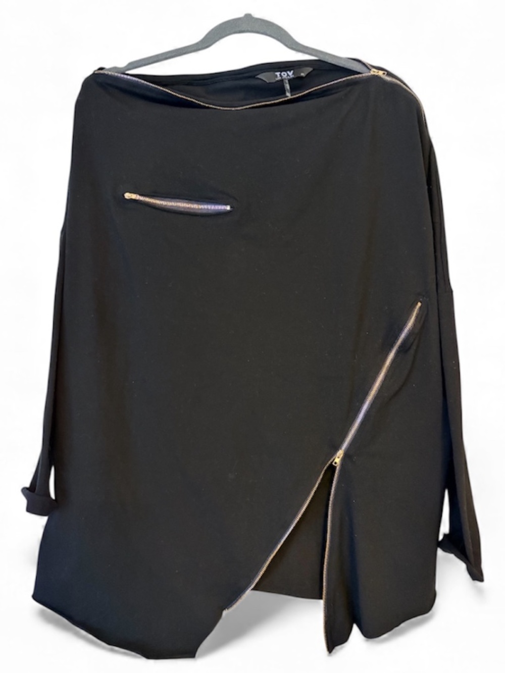 TOV Los Angeles Black Asymmetrical Zip Detail Top, Size EU44/US 14